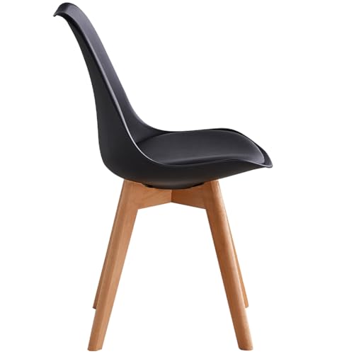Shally Dogan Set 4 Sedie Per Sala Da Pranzo Con Piedi In Legno E Seduta Con Morbida Imbottitura, Sedia Design Nordico, Poltrona Stile Scandinavo Ideale Per Cameretta, Cucina, Ufficio (Nero) - 7