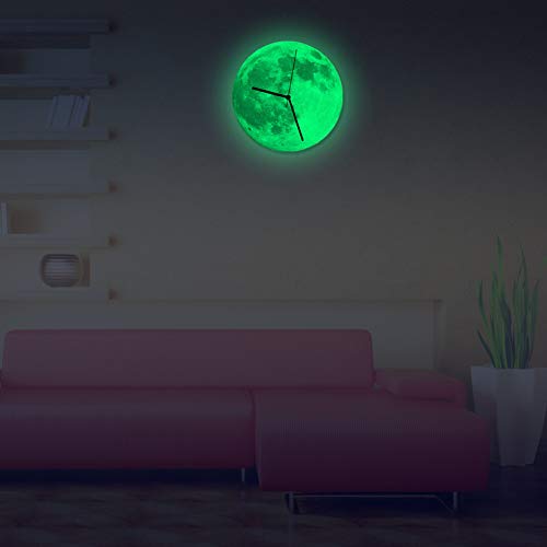 Provivid Silent Wall Clocks Battery Operated Non Ticking Luminous Clocks 12”Round Moon Surface Quartz Clocks For Living Room Bedroom Home Decorative Modern Clock Glowing In The Dark #TOP2