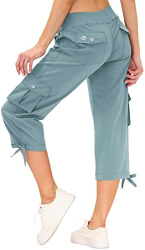 MoFiz Womens Capris Summer Cargo Shorts Lightweight Quick Dry Athletic Casual Travel Loose Ladies Outdoor Hiking Pants Pockets Dusty Blue XL
