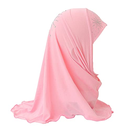 Girls Muslim Hijab Scarf Islamic Shawls Head Wrap Head Scarf One Piece Muslim Hijab with Rhinestone for Age 2-7
