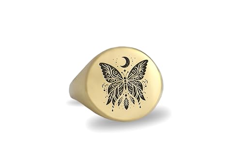 Bague audacieuse papillon en or massif gravé main - 5