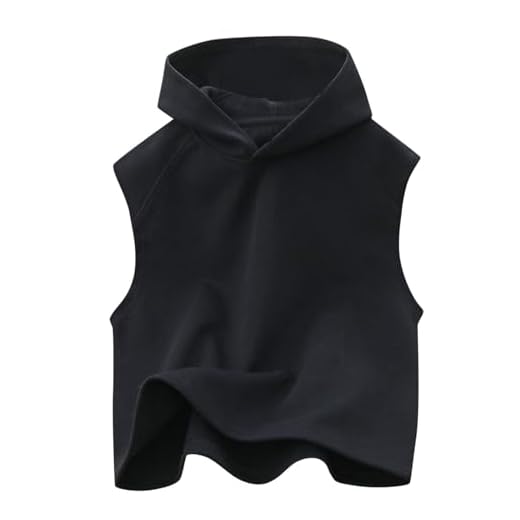 Sweat à Capuche Enfant 3-14 Ans Coton Ample Tee Shirt Ado Fille sans Manches été Elegant Chic Confortable Fluide Fashion Casual Sport Vacances Débardeur Chemise (Black, 13-14 Years)