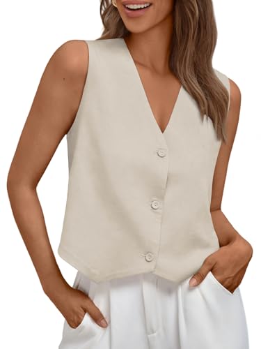 AUTOMET Vest for Women Summer Tops Spring Outfits Linen 2025 Fashion Button Down Sleeveless Business Casual Dressy Clothes