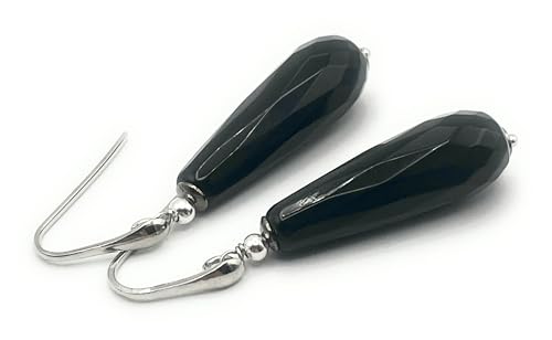 Boucles d'oreilles onyx noir pendantes en argent 925 authentique d'Italie