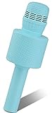 Ankuka Micrófono para niños, máquina de karaoke de mano con altavoz, micrófono inalámbrico Bluetooth karaoke, función dúo para doble diversión, voz mágica, juguete de música (Azul)