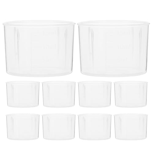 DOITOOL Vasos Medidores Transparentes de 15 Ml de Polipropileno Juego de 10 Unidades para Medir Líquidos Mezclar Pintura y Dosificar Medicamentos Pequeños y Portátiles Reutilizable