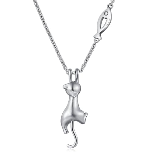 Cadeau femme collier chat en argent 925 et pendentif or blanc 18k