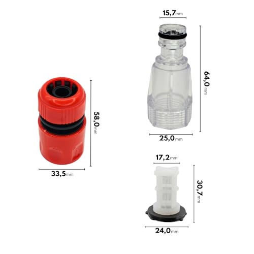 Kit Adaptador com Filtro e Engate Rápido Vermelho Compatível com Lavajato Black&Decker PW1370TDL-B2