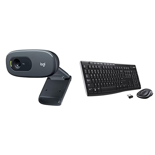 Image of Logitech C270 HD Webcam, HD 720p /30fps, Widescreen HD Video Calling with MK270r Wireless Keyboard and Mouse Combo for Windows, 2.4 GHz Wireless, Spill-Resistant Design-Black