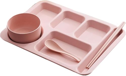 Tersi 仕切り皿 ランチプレート 深め 分割 小麦 業務用食器 バランスのとれた食事 大人のための子供 学生 学校食堂用 食洗機対応 (ピンク)