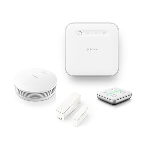 Bosch Smart Home Alarmsystem Starter-Set, 1x Controller II, 1x Rauchwarnmelder II, 1x Tür-/Fensterkontakt II Plus, 1x Universalschalter II