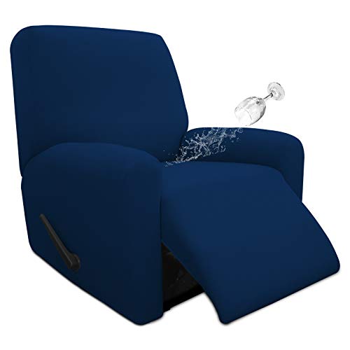 Image of Easy-Going 4 Pieces Waterproof Recliner Chair Slipcover Washable | Stretch Soft Couch Cover for Dogs, Sofa Slipcover for Recliner Couch Furniture Protector for Kids, Pets Navy