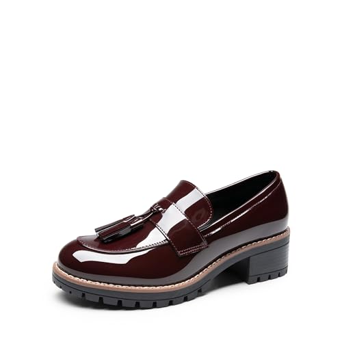Image of DREAM PAIRS Women's Chunky Loafers Business Casual Shoes | Comfortable Slip-on Loafers for Women with Round-toe Design and Tassels, Work Office Dressy Shoes