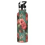 Yasala Sport Water Bottle Hibiscus Flower Hawaii Floret Fitness Vacuum Drink Cup Office Ice Coffee Mug Camping Beverage Container for Hiking Biking, 20 oz