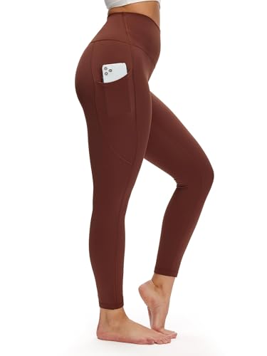 NANJI High Waisted Leggings with Pockets for Women - Tummy Control Buttery Soft Yoga Pants Squat Proof Workout Leggings (M Deep Coffee)