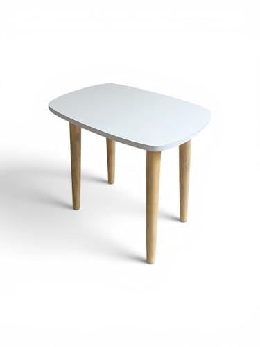 Image of Modern Rectangle Side Table with 4 Wooden Legs, Minimalist End Table /Coffee Table for Living Room, Bedside Nightstand for Bedroom, Balcony & Small Spaces