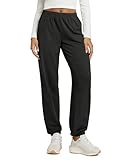 ODODOS Women's Brushed Fleece Jogger Sweatpants – Cozy Warm Adjustable High-Rise Relaxed Lounge Pants with Pockets, Black, Medium