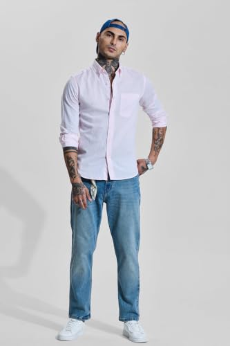 Image of SNITCH Men Casual Shirt | Slim Fit Full Sleeve Button-Down Collar Solid Design | Premium Cotton Linen Blend & Breathable Fabric for Office, Semi-Formal & Everyday Wear