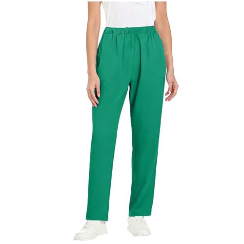 Image of Scrubs Pants for Women Plus Size Stretch Waisted Workwear Pants Medical Uniform Comfy Straight Leg Barrel with Pocket
