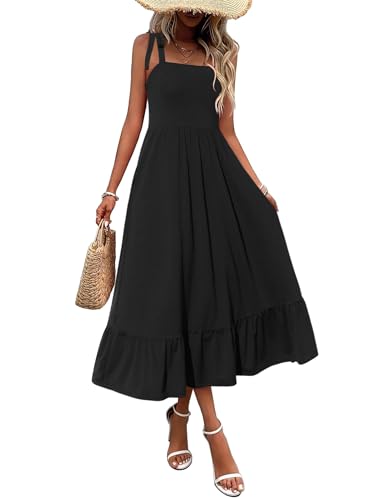 Zeagoo Women Summer Maxi Dress with Pockets 2025 Spaghetti Strap Sundress Casual Flowy Boho Dress Floral Tiered Beach Dress