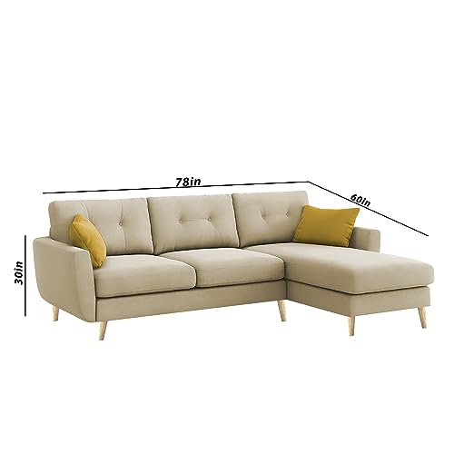 Image of BRAXTON Lindel RHS 4 Seater L Shape Sofa Set for Living Room (Cream) Premium Velvet Fabric Sofa
