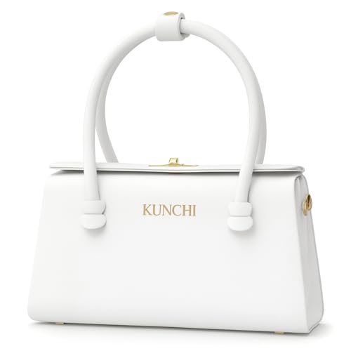 KUNCHI ELARA Structured Top Handle Handbag for Women with Detachable Sling Strap | Gold Tone Hardware | Flap Closure | Elegant Design for Office Work and Everyday Use (WHITE)
