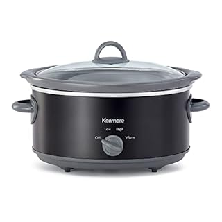 Kenmore 5 Quart Slow Cooker - Mini Crock Pot With Glass Lid, Stainless Steel Electric Cookers, Warm Rice & Sous Vide Stew, Soup, Lunch, Dishwaher Safe Non-Stick Ceramic Insert, 5 Lb Chicken 3 Lb Roast