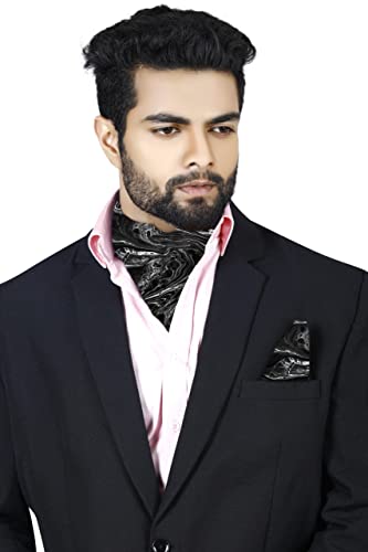 Image of BLACKSMITH Jacquard Microfiber Neckwear Ascot and Matching Pocket Square Set for Men