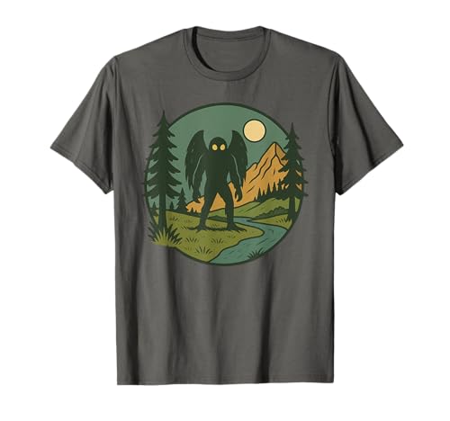 Mothman Retro Forest Creature with Mountains and River T-Shirt