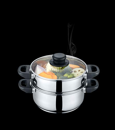 Concord 3 Quart Stainless Steel 3 Piece Steamer Cookware Set. Features 2 Quart Veggie Steamer And 3 Quart Cooking Pot With Tempered Glass Lid. (Induction Compatible) #TOP1