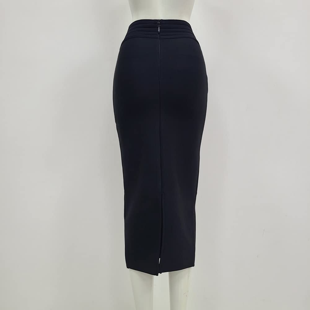 WQZYY&ASDCD Gonna A Matita Elegante Gonna Longuette A Tubino Gonna A Fascia A Vita Alta Gonne A Fascia Elastica Nera Bottoni Abbigliamento Donna