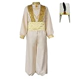 GWOKDAN Mens Arabian Prince Costume Uniform Fairy Tale Cosplay Suits Halloween Outfits Full Set With Hat(XL,Yellow)