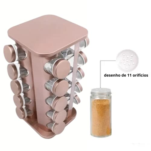 PORTA TEMPEROS CONDIMENTOS ARREDONDADO AÇO INOX 20 POTES (Ouro Luxo)