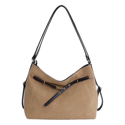 Kexpery - Bolso bandolera de piel sintética de gamuza para mujer (caqui)