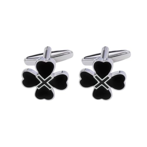 Mancuernillas con trébol esmaltado para hombre plateadas miniatura 2