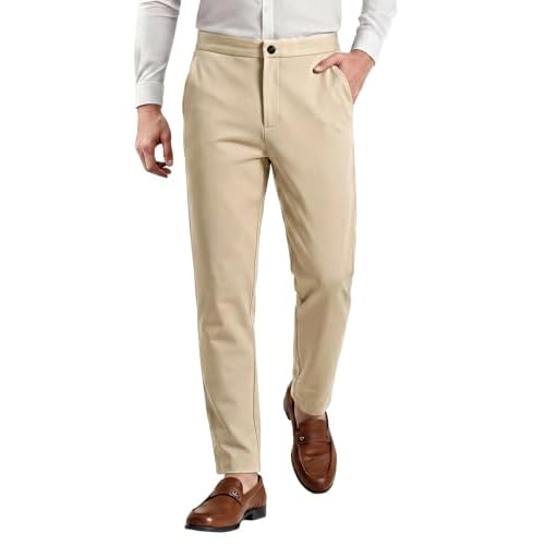 GINGTTO Mens Skinny Pants Tapered Leg Stretch Slim Fit Dress Pants for Men Khaki 30W x 30L