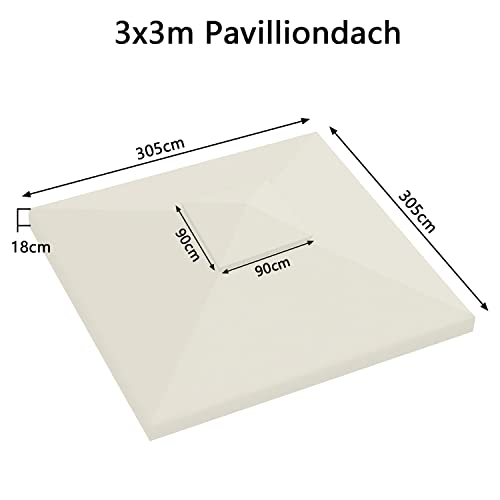 Paviljoendak, 3 x 4 meter, waterdicht, dubbel dak, beschermhoes, paviljoen, reserveovertrek, tuinpaviljoen, vervangend dak, stormvast, partytent, reservehoes, grijs
