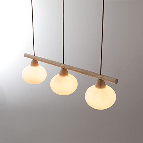 Lustre à bandes de bois E27 anti-éblouissement suspension 3 lumières en verre pour table