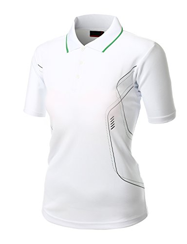 Xpril Womens Luxurious Coolon Fabric Short Sleeve Polo Collar T-Shirts White Size 2XL