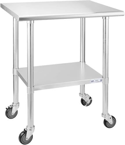 Hally Stainless Steel Table for Prep&amp;Work 24" x 30" with Wheels Commercial