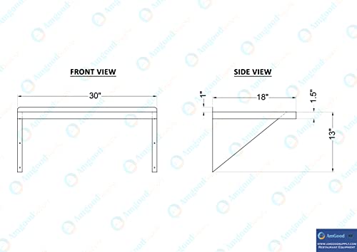 Image of AmGood 18 inch x 30 inch Stainless Steel Wall Shelf | Appliance & Equipment Metal Shelving | Kitchen, Restaurant, Garage, Laundry, Utility Room | Heavy Duty | Squared Edge | NSF Certified