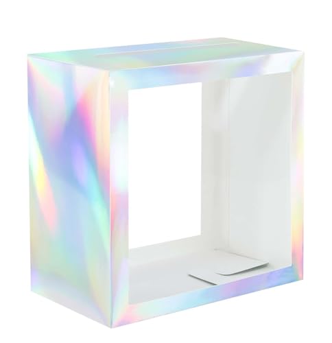 Image of SietDESEO Iridescent Card Box for Party with Clear Window Large Gift Card Box Holder for Wedding Reception Birthday Graduation Baby Shower Raffle Ticket Box