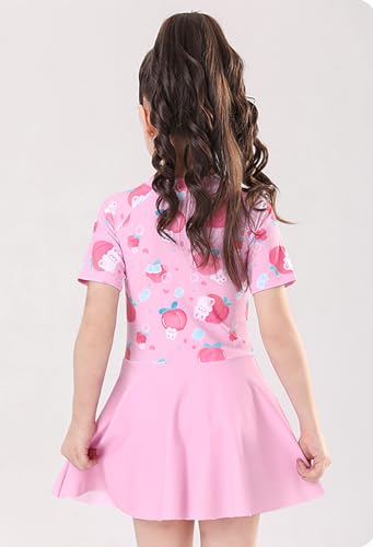 Image of Girls Swimsuit Girls One Piece Skirted Swimsuit Short Sleeve Floral Rash Guard Bathing Suit Swim Dress Swimwear