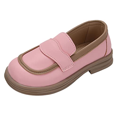Girls Dress Shoes Chunky Loafers for Girl Platform Loafers School Unifor𝐦 Slip On Shoes School Shoes Toddler Girls (Pink, 13 Little Child)