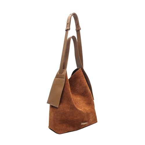 CORIOS Bolso de Mano de Ante para Mujer Otoño Invierno Bolso de Hombro Gran Bolsa Shopper Suave Bolso Tote Retro Bolso Bandolera Elegante Bolsa de Mensajero para Trabajo Viajes Compras Marrón M