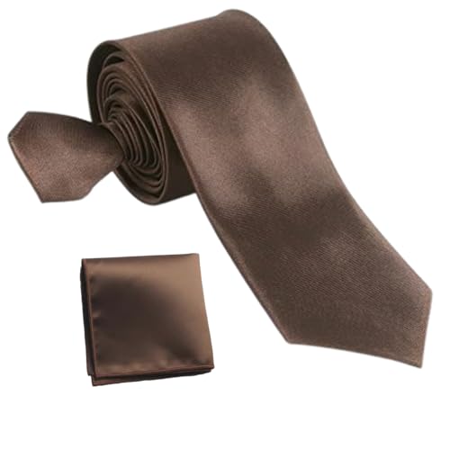 Image of Men's Satin Slim Necktie for Formal Wear | Premium Solid Tie for Office, Wedding, Business Meetings, Party & Interview | Stylish Silk Feel Neck Tie for Men with Pocket Square