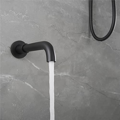 Conjunto de grifería para ducha con sistema de ducha redonda de 10 pulgadas de lujo, cabezal fijo de lluvia, mezcladora para bañera, montaje en pared, acabado negro mate miniatura 4
