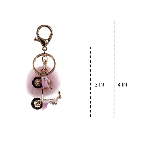 Surell Sparkly Scooter Keychain With Mink Fur Pom - Fluffy Plush Bike Keychain - Cute Key Chains For Women - Pompom Charm For Bags Purses Backpacks - Pink #TOP3