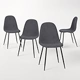 HOUSEINBOX Industrial Style Dining Chairs Set of 4 - Upholstered Metal Legs Side Chair for Kitchen and Dining Room, Grey Fabric