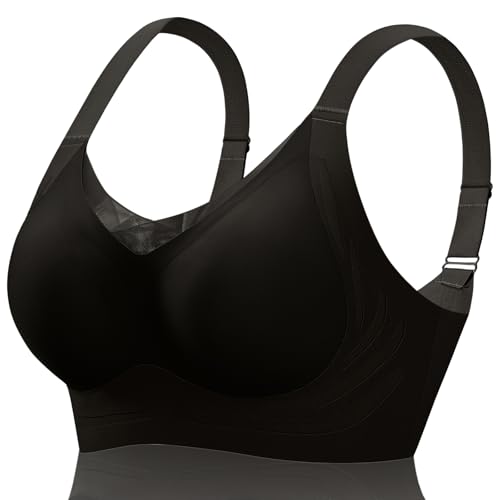 FHTECO Smoothing Bra Anti Sagging Wireless Push Up Bras for Women No Underwire Full Coverage Bra Comfy Bras for Women (Mesh-Pure Black, 4XL)